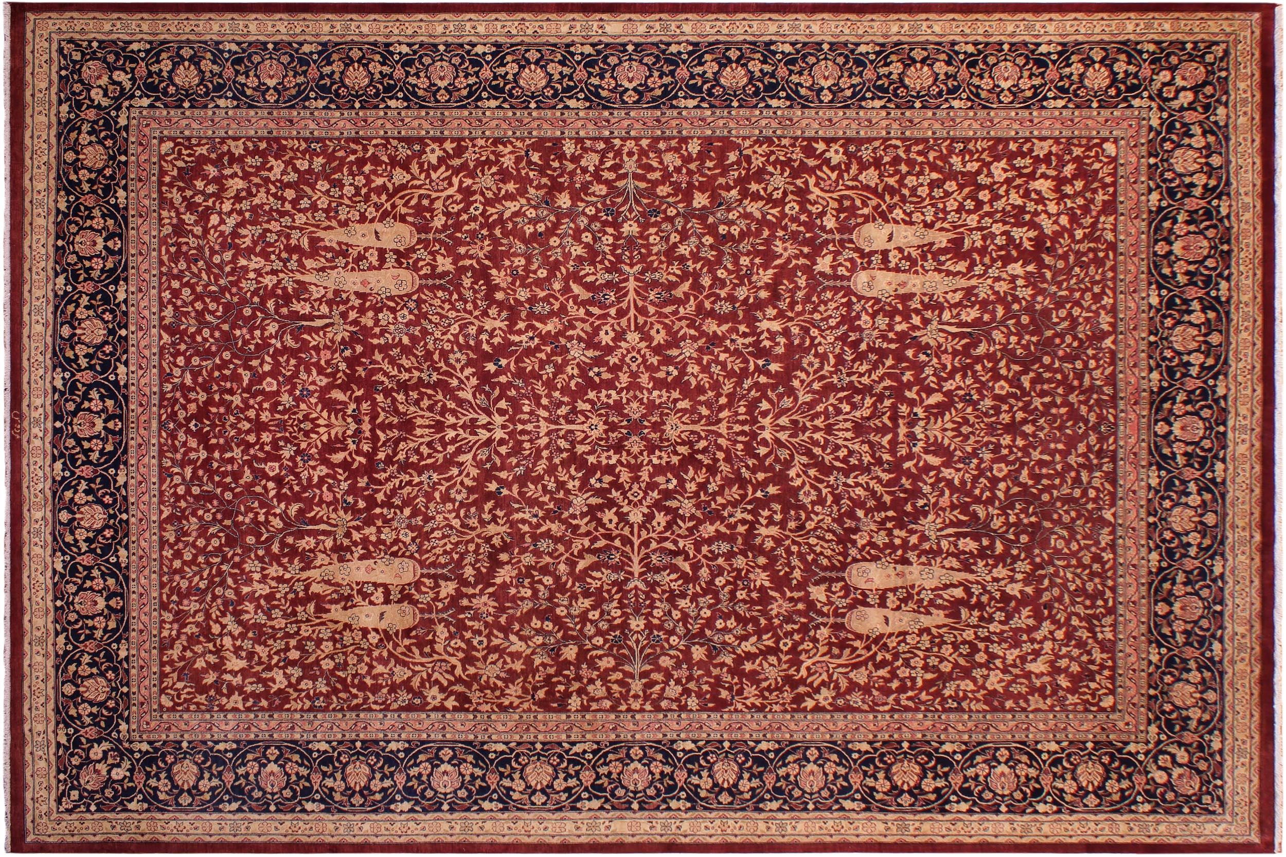 handmade Traditional Kashan Drk. Red Blue Hand Knotted RECTANGLE 100% WOOL area rug 9 x 12