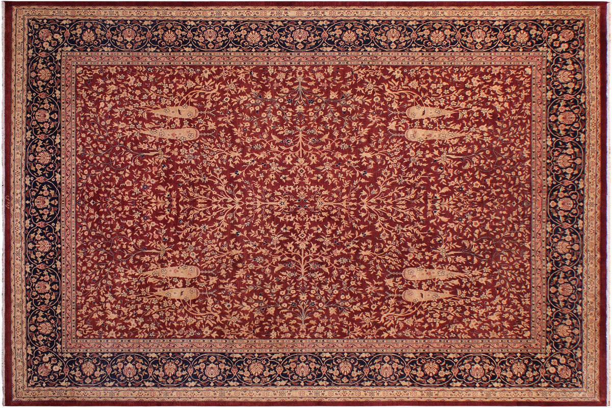 handmade Traditional Kashan Drk. Red Blue Hand Knotted RECTANGLE 100% WOOL area rug 9 x 12
