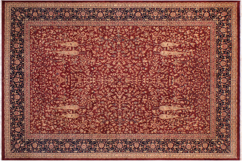 handmade Traditional Kashan Drk. Red Blue Hand Knotted RECTANGLE 100% WOOL area rug 9 x 12