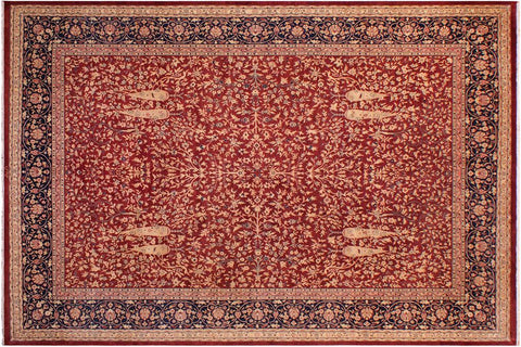 Traditional Kashan Julianna Drk. Red Blue Hand Knotted Area rugs 9X12