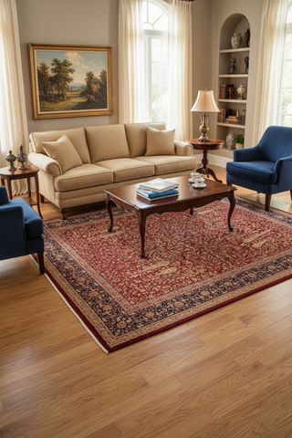 Traditional Kashan Julianna Drk. Red Blue Hand Knotted Area rugs 9X12