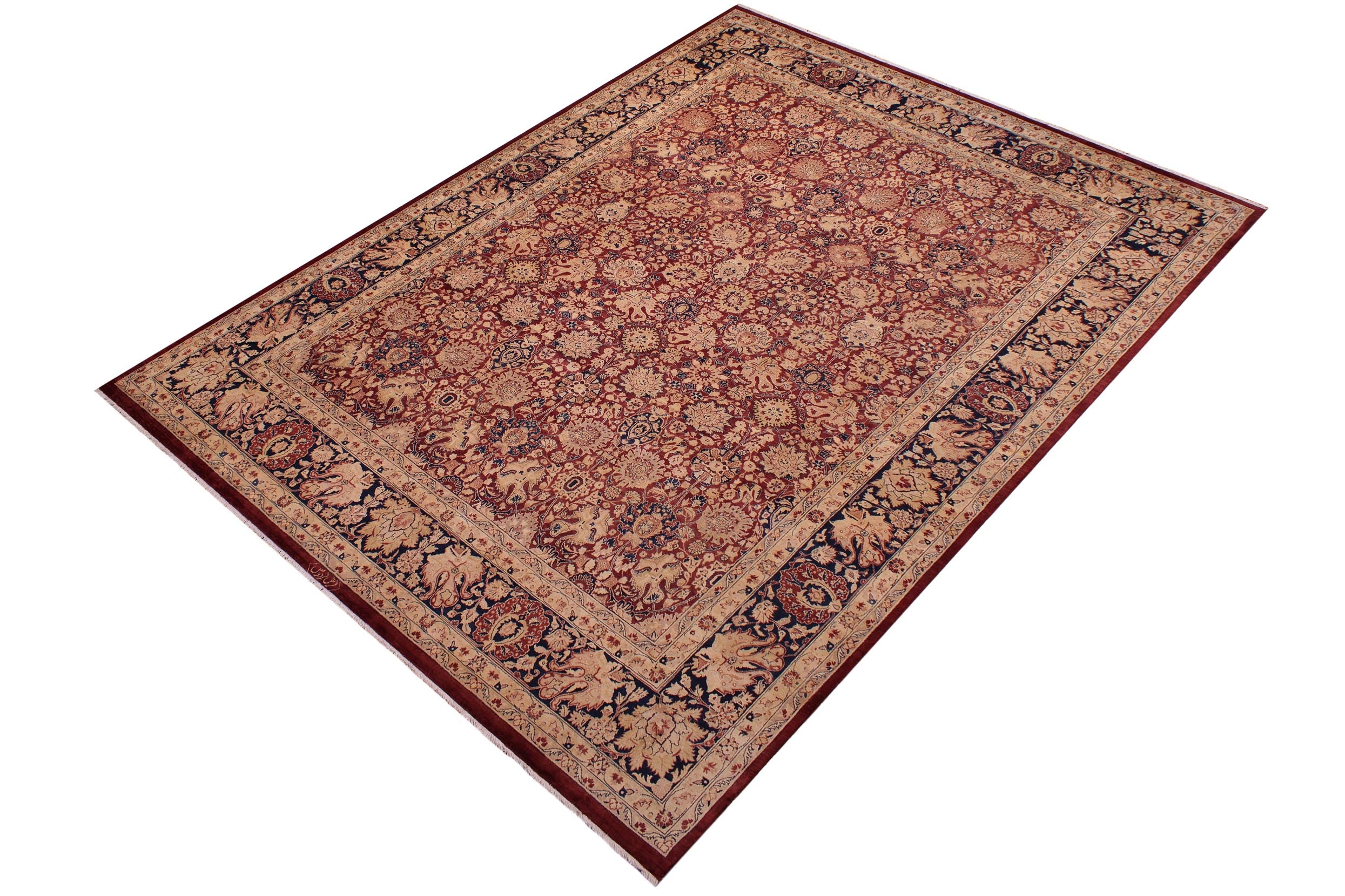handmade Transitional Agra Red Blue Hand Knotted RECTANGLE 100% WOOL area rug 9x12