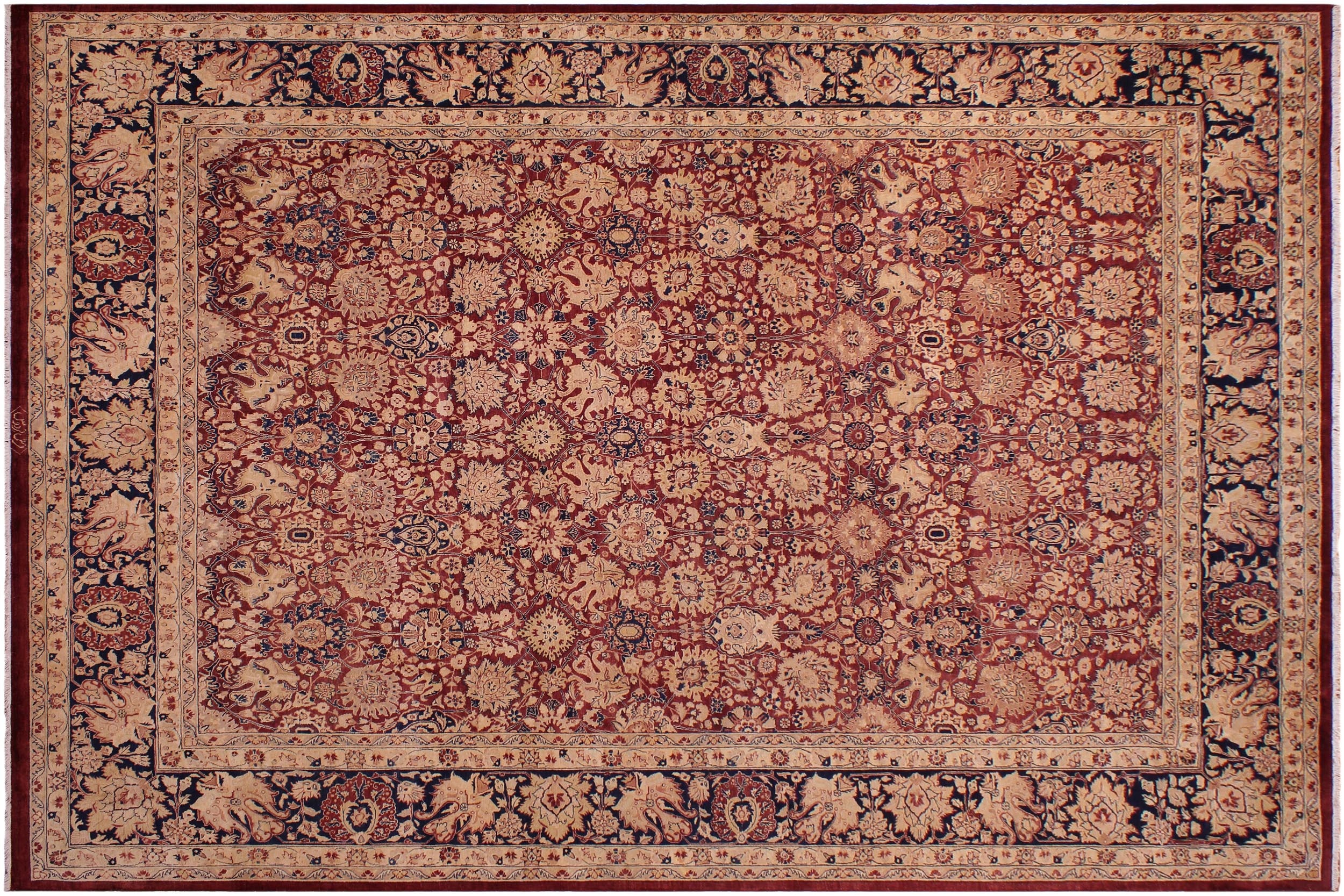 handmade Transitional Agra Red Blue Hand Knotted RECTANGLE 100% WOOL area rug 9 x 12