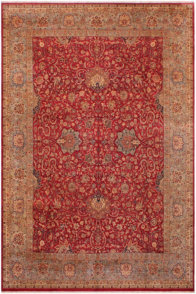 Traditional Agra Baylee Red Lt. Blue Hand Knotted Area rugs 9X12
