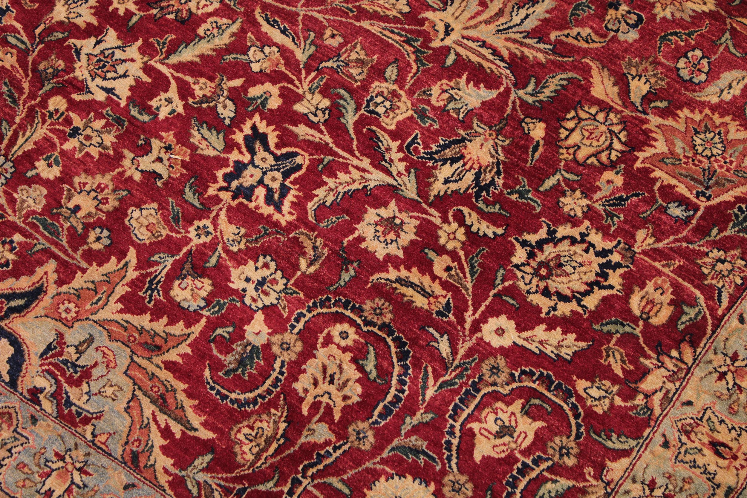 handmade Traditional Agra Red Lt. Blue Hand Knotted RECTANGLE 100% WOOL area rug 9 x 12