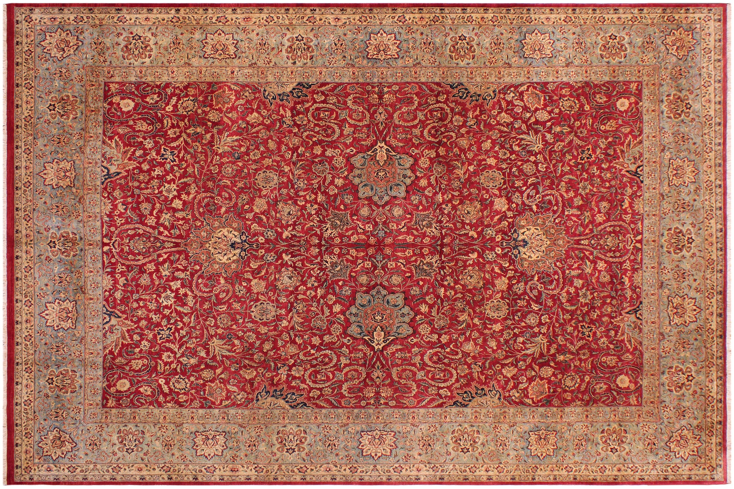 handmade Traditional Agra Red Lt. Blue Hand Knotted RECTANGLE 100% WOOL area rug 9 x 12