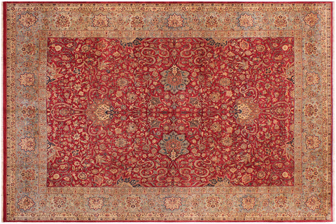handmade Traditional Agra Red Lt. Blue Hand Knotted RECTANGLE 100% WOOL area rug 9 x 12