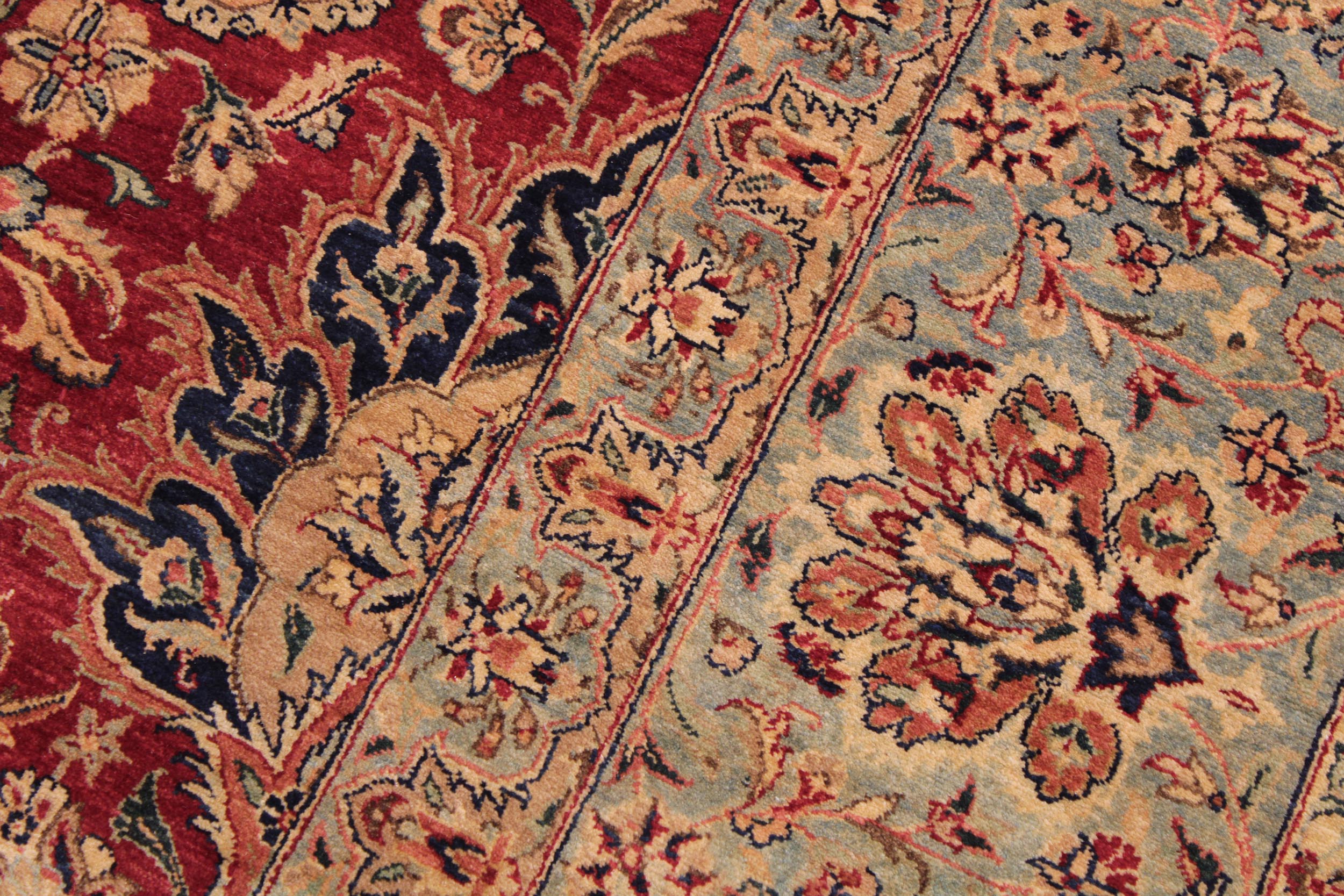 handmade Traditional Agra Red Lt. Blue Hand Knotted RECTANGLE 100% WOOL area rug 9 x 12