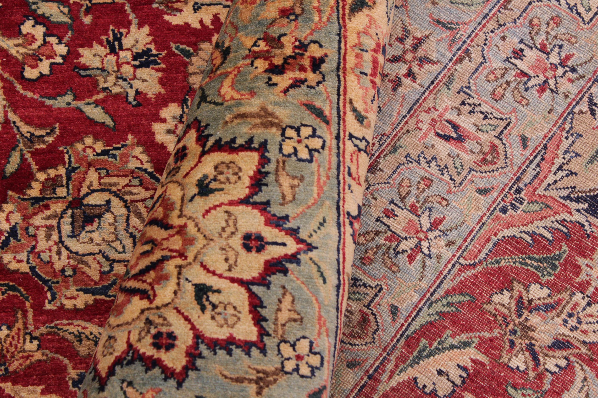 handmade Traditional Agra Red Lt. Blue Hand Knotted RECTANGLE 100% WOOL area rug 9 x 12