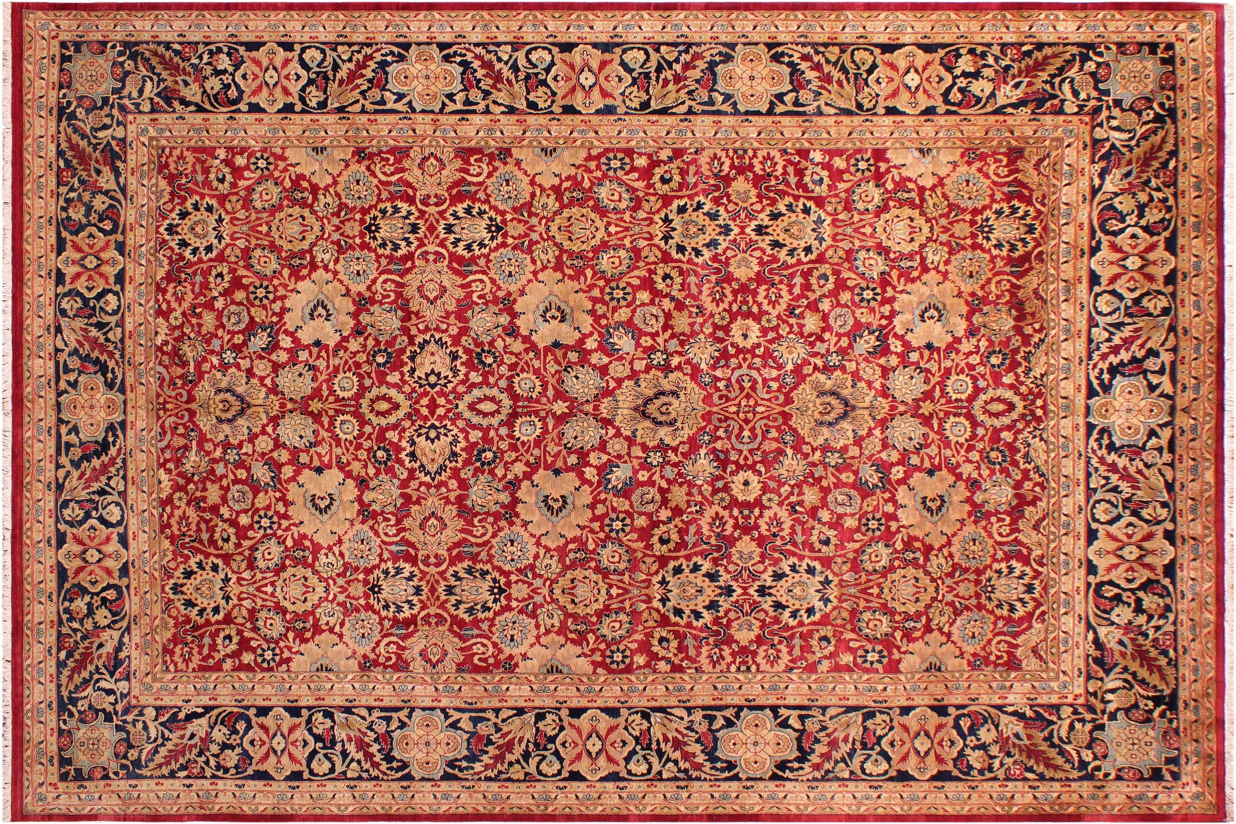 handmade Traditional Mahal Red Blue  RECTANGLE 100% WOOL area rug 9 x 12