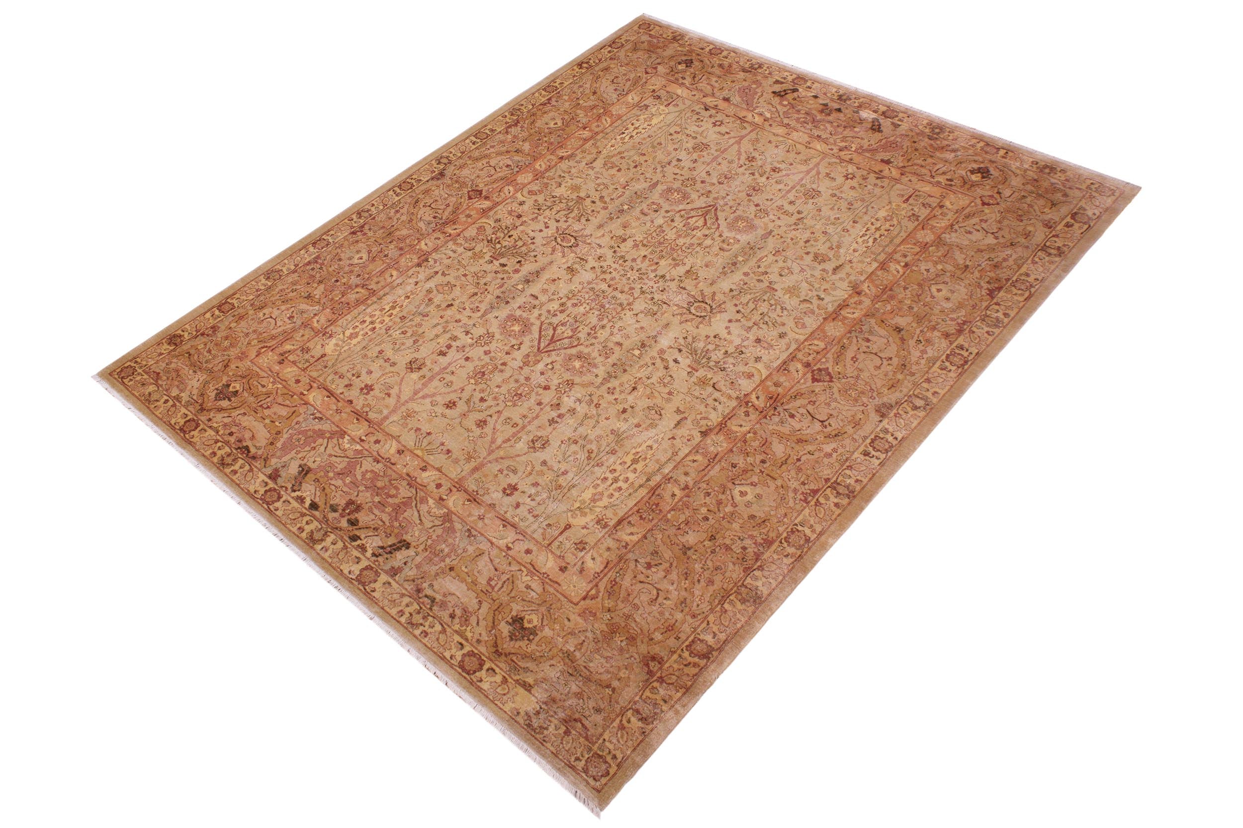 handmade Traditional Sarook Lt. Tan Tan Hand Knotted RECTANGLE 100% WOOL area rug 9' x 12'