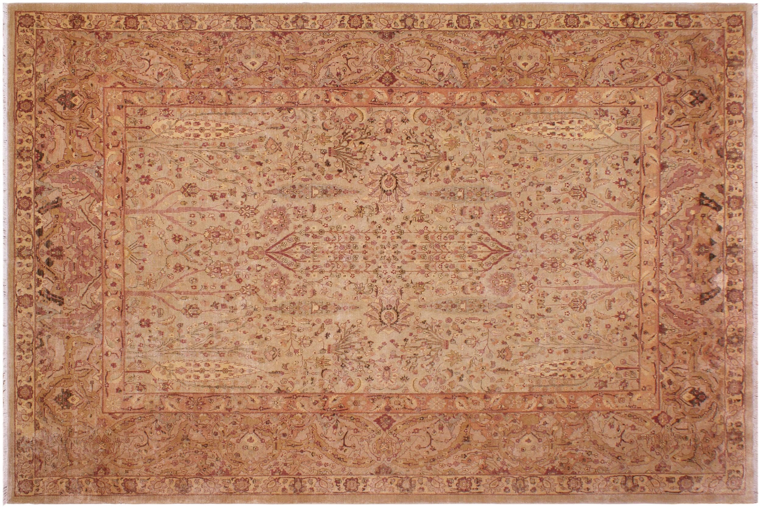 handmade Traditional Sarook Lt. Tan Tan Hand Knotted RECTANGLE 100% WOOL area rug 9' x 12'