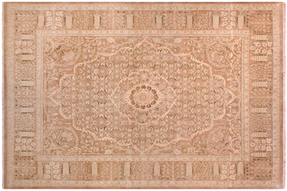 handmade Traditional Tajdar Tan Tan Hand Knotted RECTANGLE 100% WOOL area rug 9x12