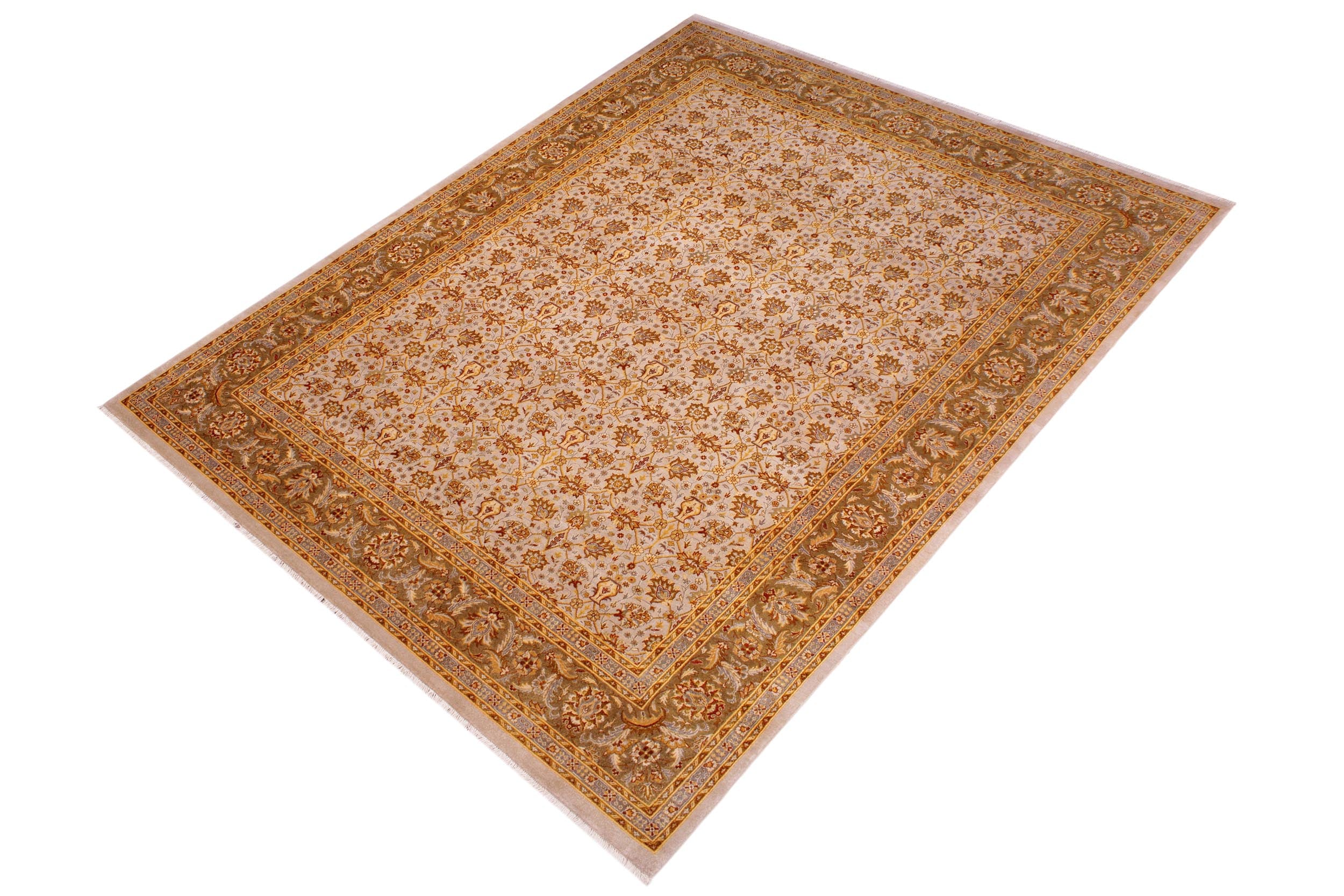 handmade Transitional  Lt. Gray Lt. Green Hand Knotted RECTANGLE 100% WOOL area rug 9' x 12'