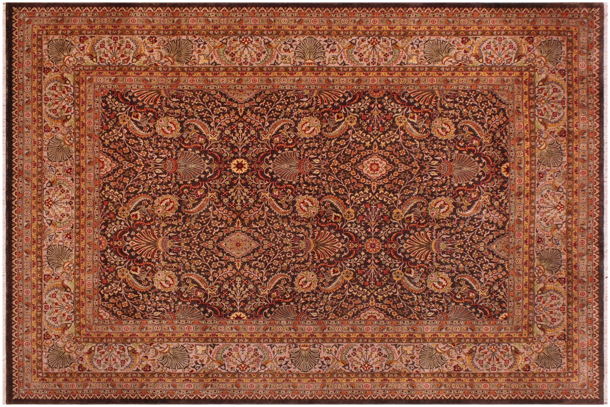 handmade Traditional  Chocolate Lt. Gray Hand Knotted RECTANGLE 100% WOOL area rug 9' x 12'