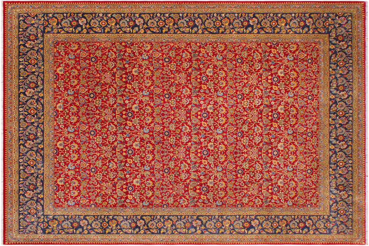 handmade Transitional  Red Blue Hand Knotted RECTANGLE 100% WOOL area rug 9' x 12'