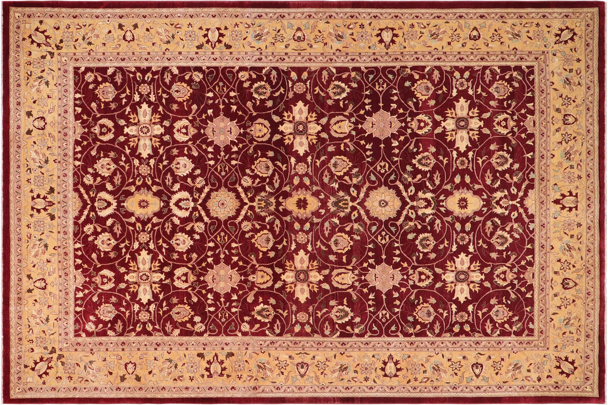 handmade Traditional Agra Red Gold Hand Knotted RECTANGLE 100% WOOL area rug 10' x 14'
