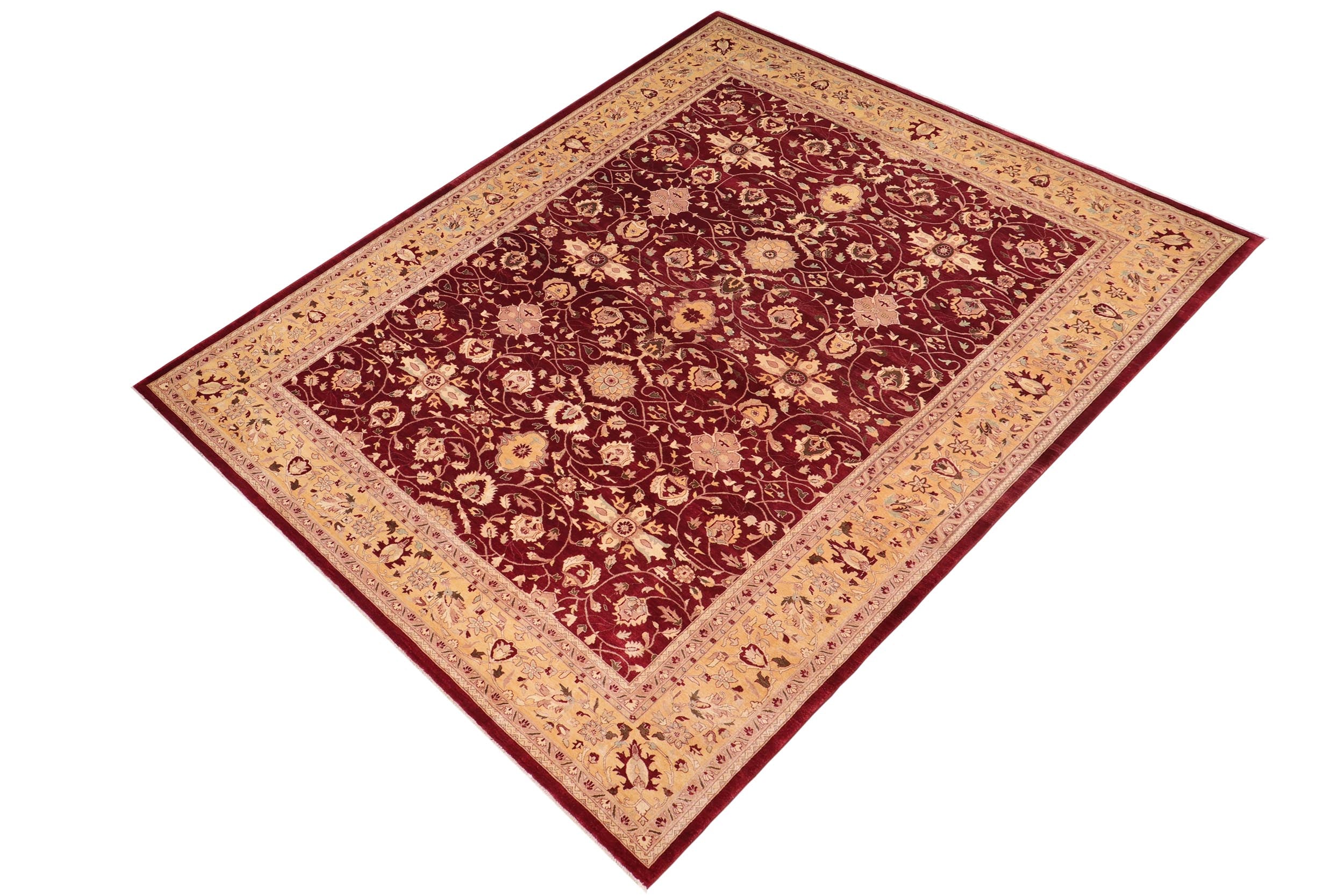 handmade Traditional Agra Red Gold Hand Knotted RECTANGLE 100% WOOL area rug 10' x 14'