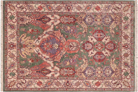 handmade Traditional Kafkaz Green Ivory Hand Knotted RECTANGLE 100% WOOL area rug 8' x 10'