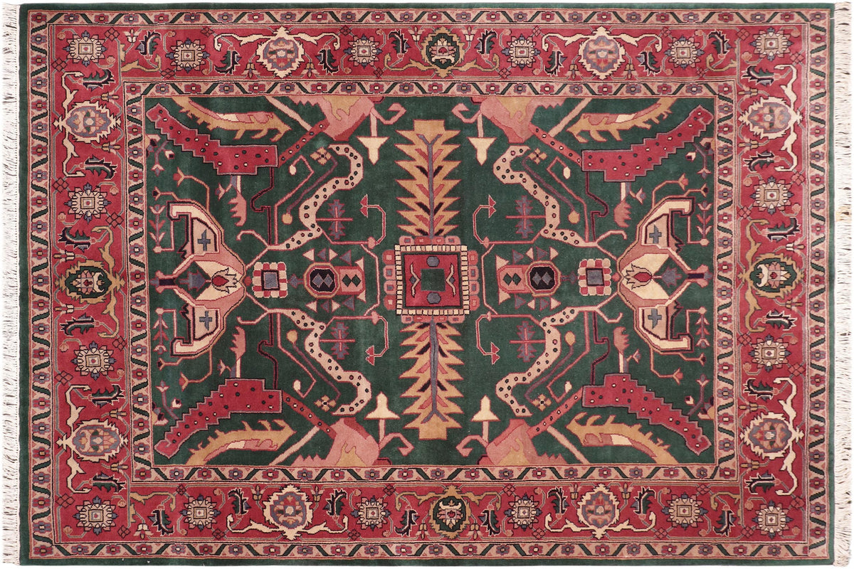 handmade Traditional Loose Weave Green Rust Hand Knotted RECTANGLE 100% WOOL area rug 8' x 10'