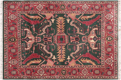 handmade Traditional Loose Weave Green Rust Hand Knotted RECTANGLE 100% WOOL area rug 8' x 10'