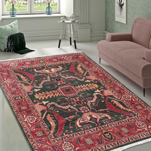 handmade Traditional Loose Weave Green Rust Hand Knotted RECTANGLE 100% WOOL area rug 8' x 10'