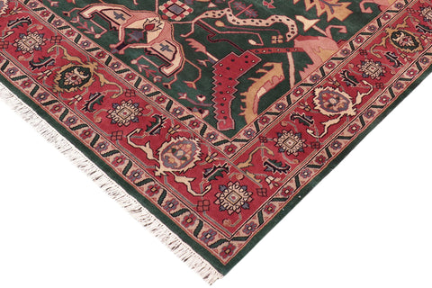 handmade Traditional Loose Weave Green Rust Hand Knotted RECTANGLE 100% WOOL area rug 8' x 10'