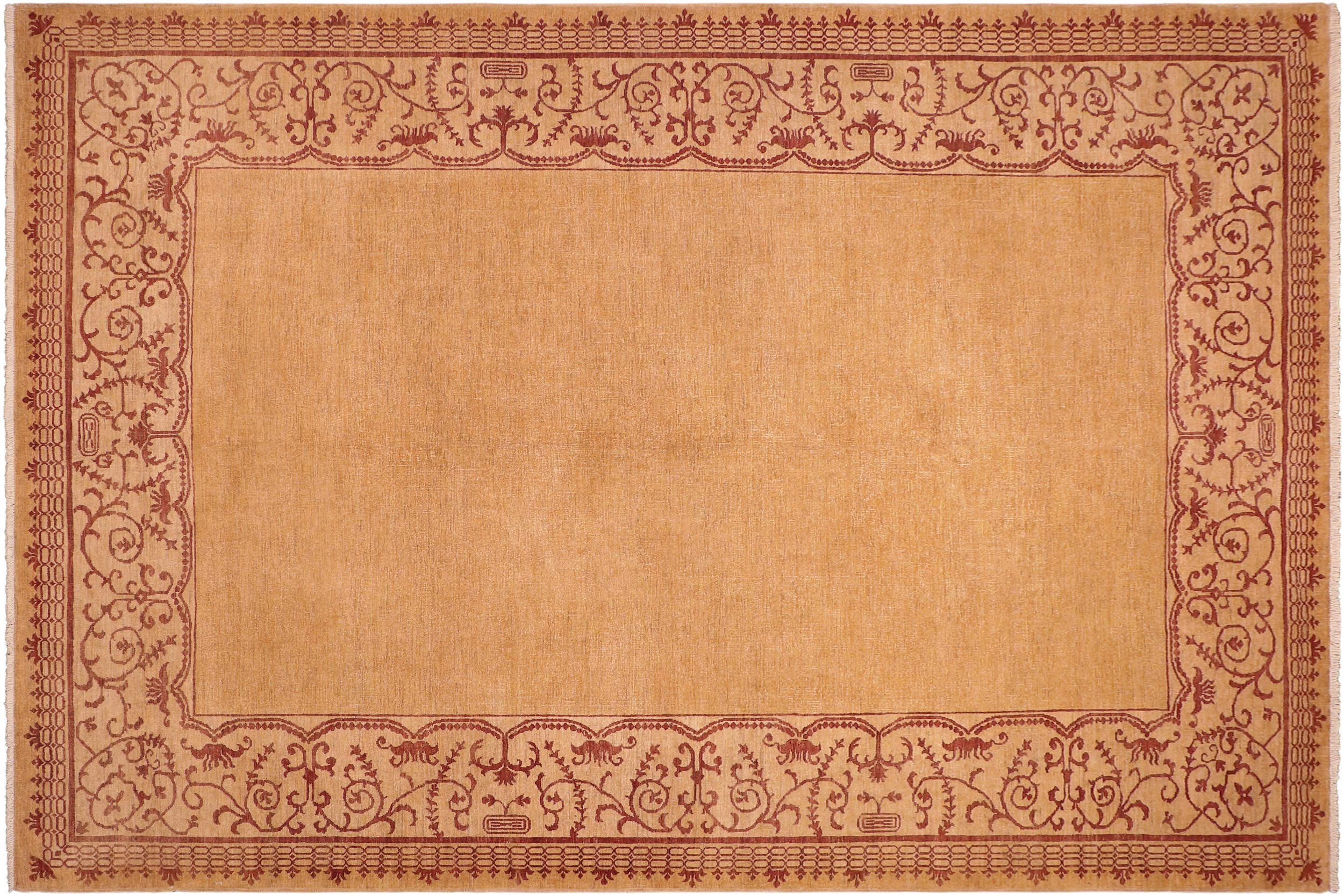 handmade Modern Kafkaz Green Ivory Hand Knotted RECTANGLE 100% WOOL area rug 9' x 10'