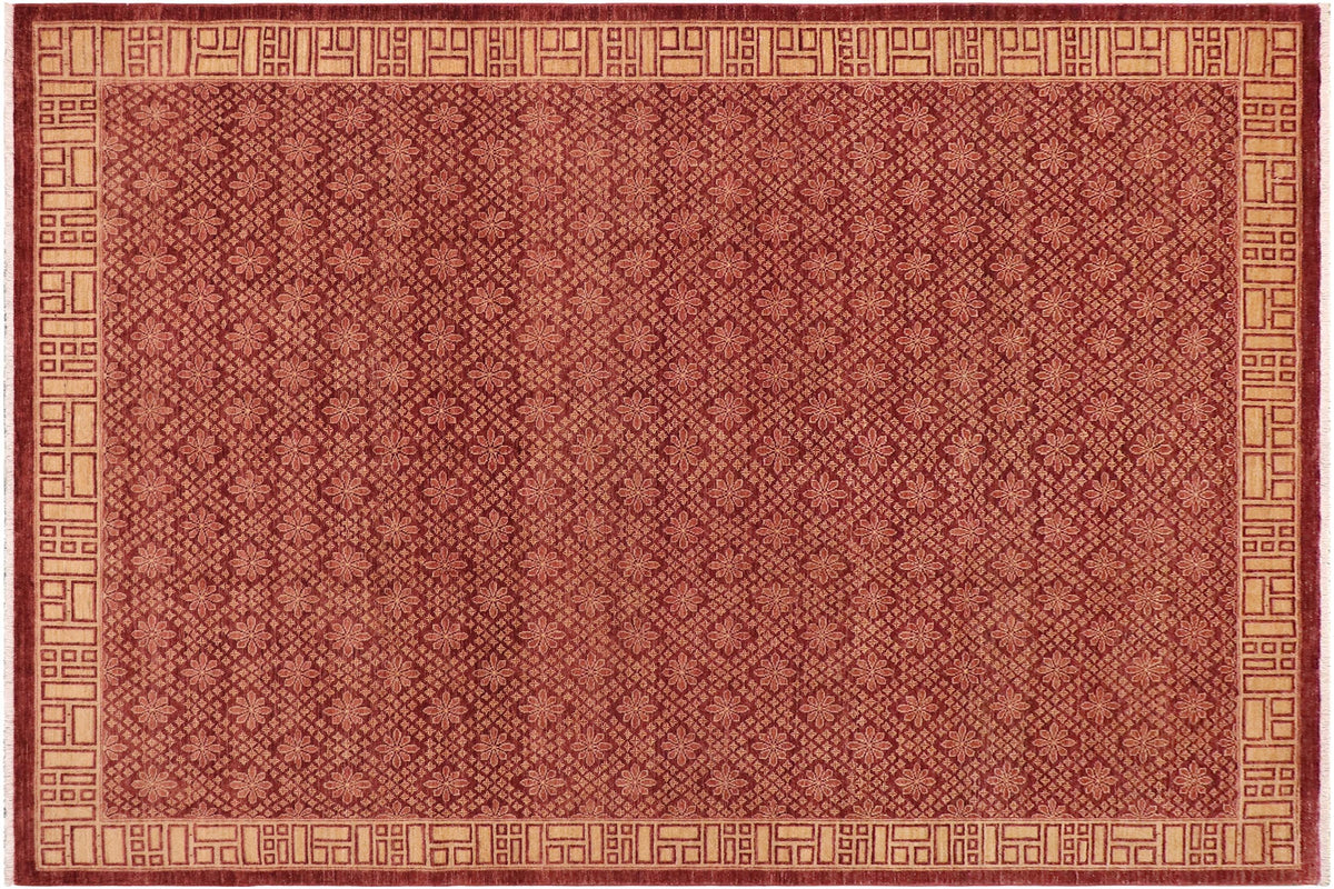 handmade Modern Kafkaz Red Gold Hand Knotted RECTANGLE 100% WOOL area rug 9' x 12'