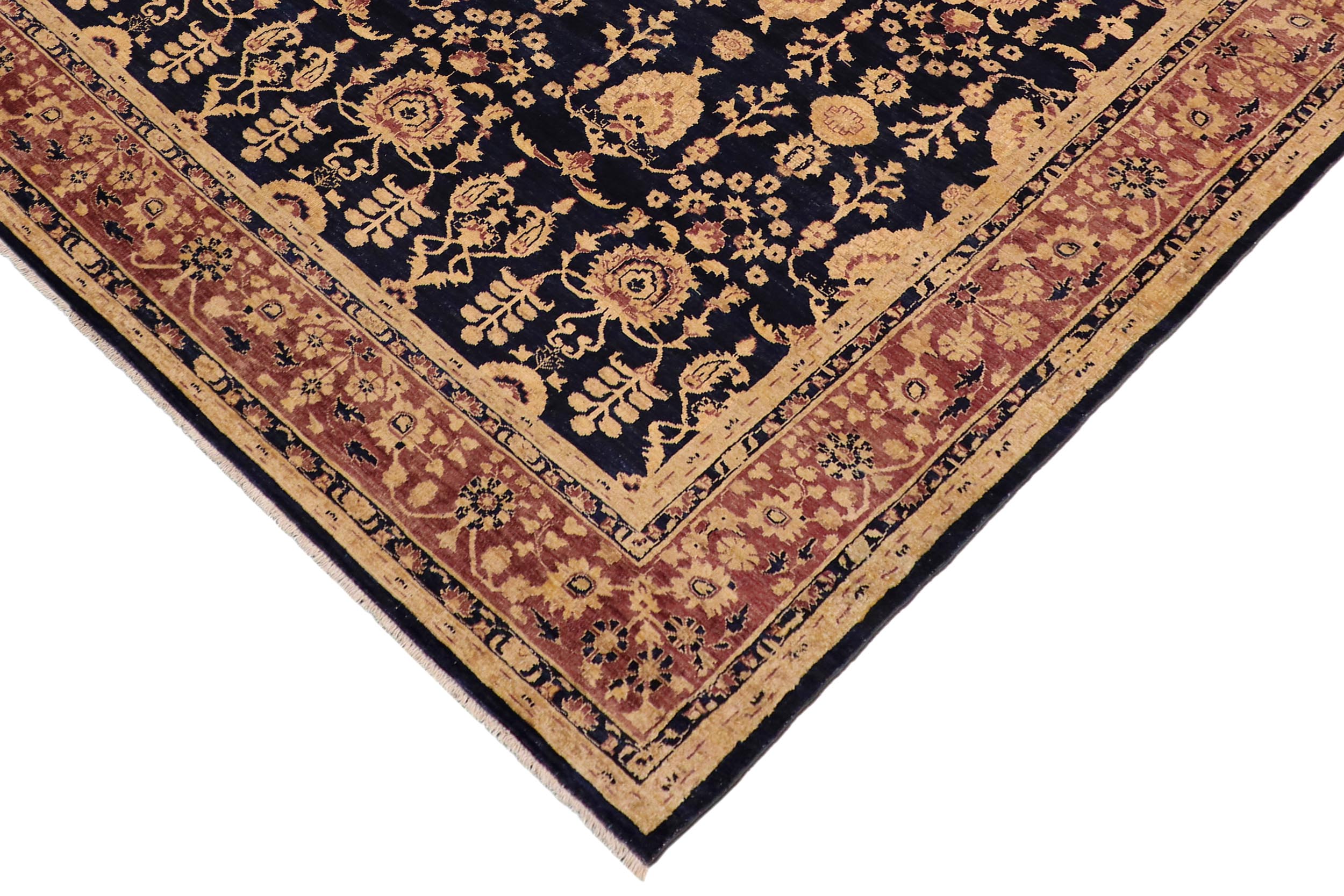 handmade Transitional Kafkaz Blue Brown Hand Knotted RECTANGLE 100% WOOL area rug 9' x 12'