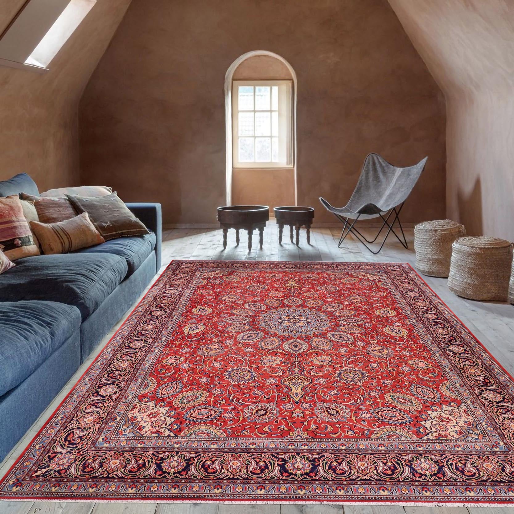 handmade Traditional Antique Rust Blue Hand Knotted RECTANGLE 100% WOOL area rug 10 x 13