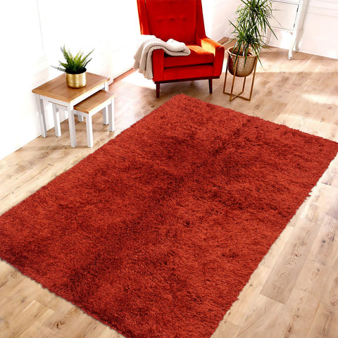 handmade Modern Shag Red Rust Hand Knotted RECTANGLE 100% WOOL area rug 5 x 8