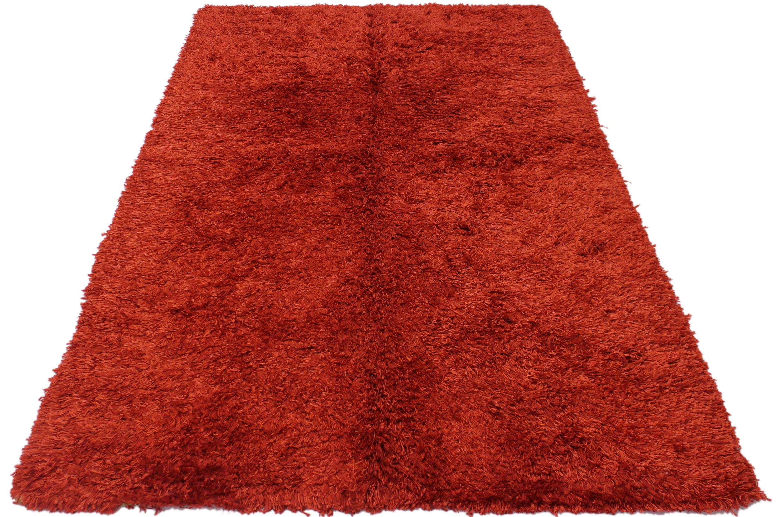 handmade Modern Shag Red Rust Hand Knotted RECTANGLE 100% WOOL area rug 5 x 8