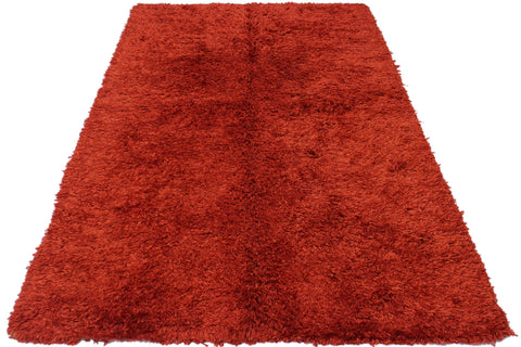 handmade Modern Shag Red Rust Hand Knotted RECTANGLE 100% WOOL area rug 5 x 8