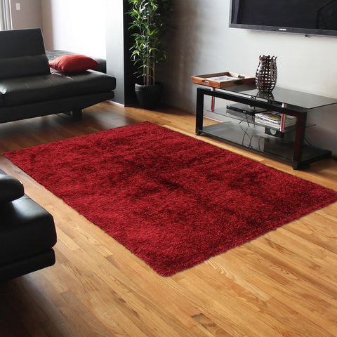 handmade Modern Shag Red Red Hand Knotted RECTANGLE 100% WOOL area rug 5 x 8