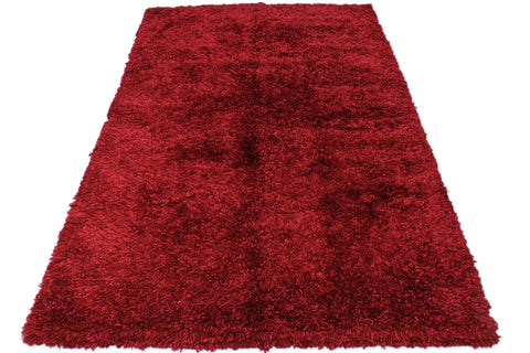 handmade Modern Shag Red Red Hand Knotted RECTANGLE 100% WOOL area rug 5 x 8