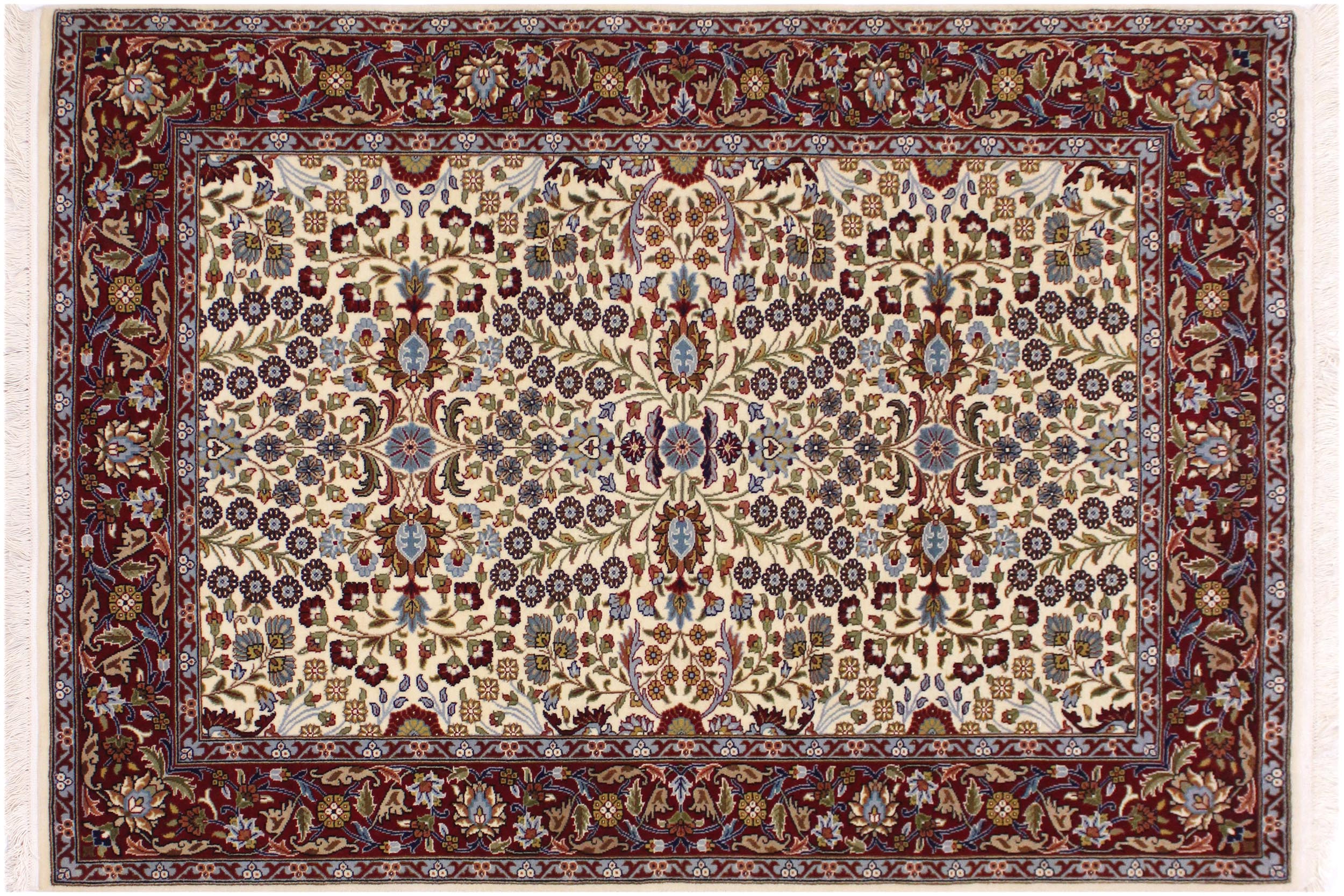 handmade Traditional Hereke Ivory Red Hand Knotted RECTANGLE WOOL&SILK area rug 4' x 6'
