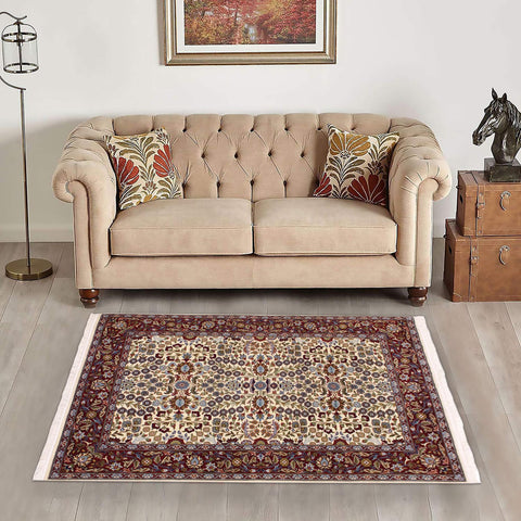 handmade Traditional Hereke Ivory Red Hand Knotted RECTANGLE WOOL&SILK area rug 4' x 6'