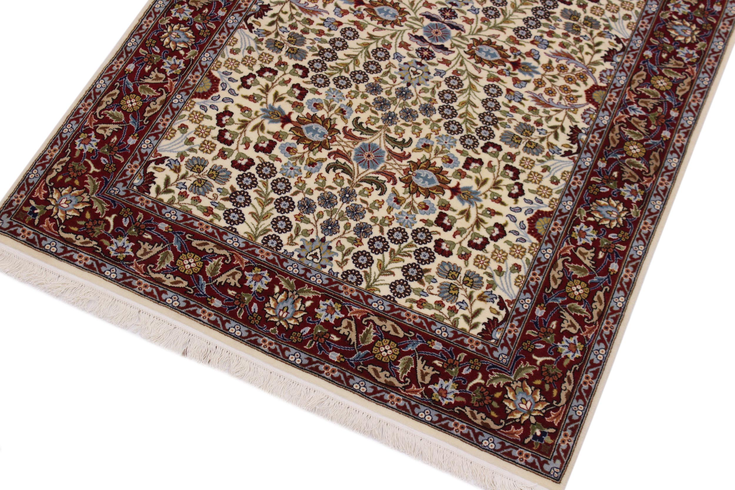 handmade Traditional Hereke Ivory Red Hand Knotted RECTANGLE WOOL&SILK area rug 4' x 6'