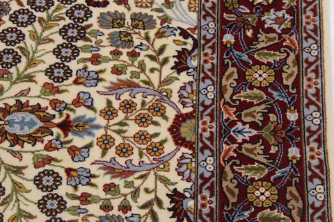 handmade Traditional Hereke Ivory Red Hand Knotted RECTANGLE WOOL&SILK area rug 4' x 6'