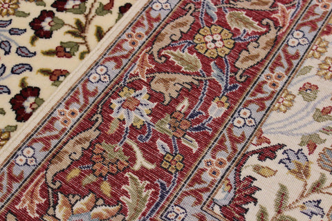 handmade Traditional Hereke Ivory Red Hand Knotted RECTANGLE WOOL&SILK area rug 4' x 6'