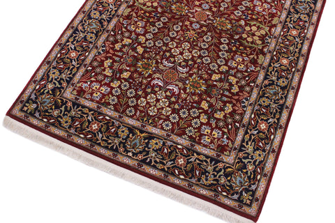 handmade Traditional Hereke Red Blue Hand Knotted RECTANGLE WOOL&SILK area rug 4' x 6'