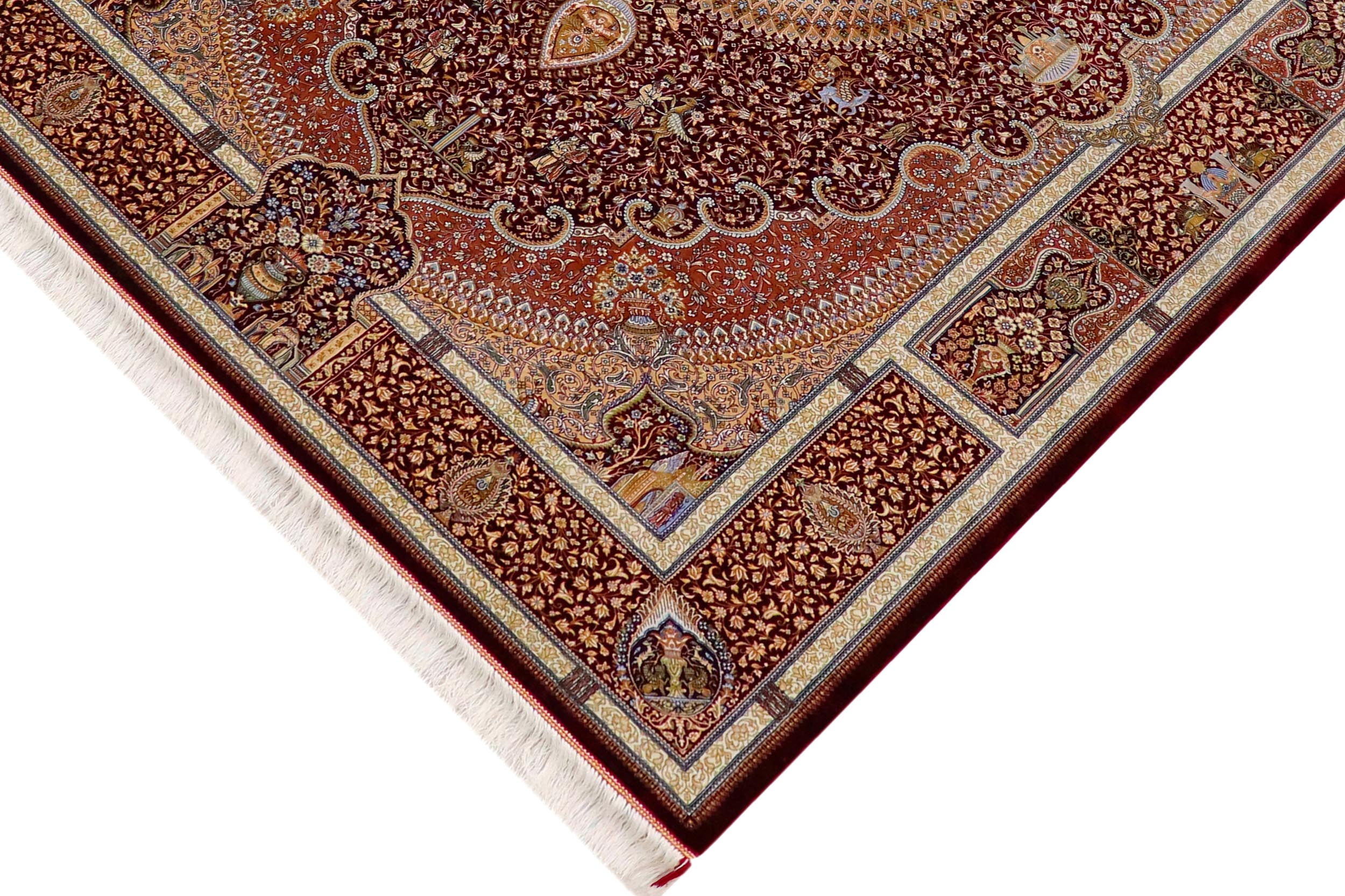 handmade Traditional  Red Red  RECTANGLE SILK area rug 5' x 7'