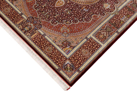 handmade Traditional  Red Red  RECTANGLE SILK area rug 5' x 7'