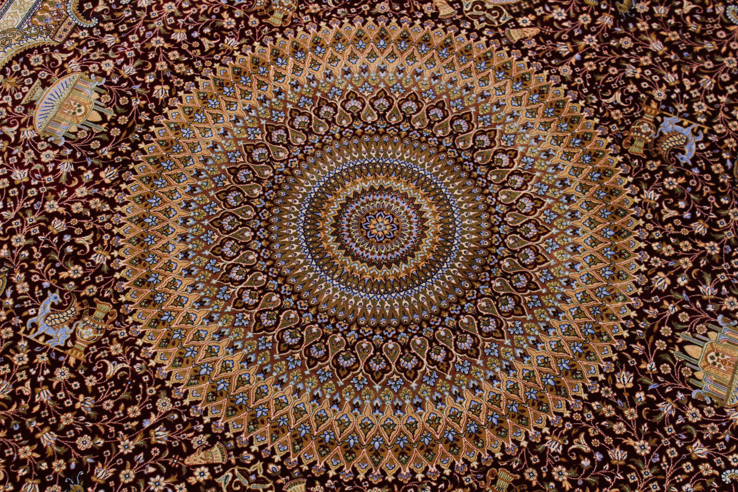 handmade Traditional  Red Red  RECTANGLE SILK area rug 5' x 7'