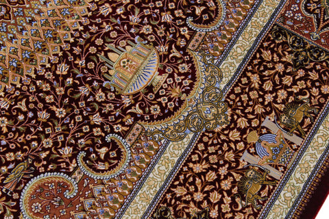 handmade Traditional  Red Red  RECTANGLE SILK area rug 5' x 7'