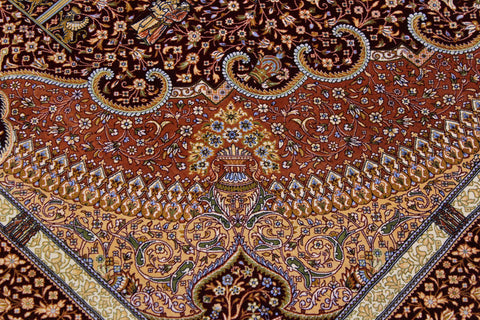 handmade Traditional  Red Red  RECTANGLE SILK area rug 5' x 7'