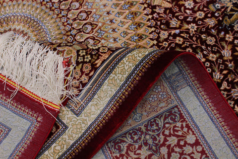 handmade Traditional  Red Red  RECTANGLE SILK area rug 5' x 7'