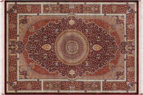 handmade Traditional  Red Red  RECTANGLE SILK area rug 5' x 7'