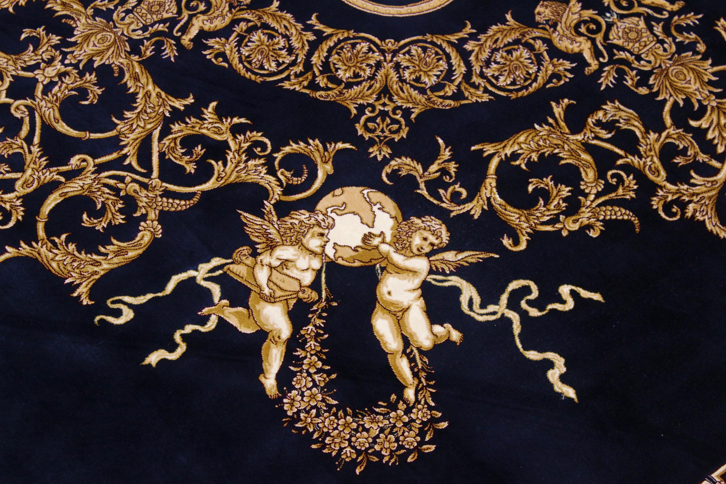 handmade Traditional  Blue Gold  RECTANGLE SILK area rug 7' x 10'